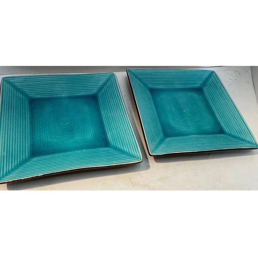 Target Home Zazen Square Stoneware Plates Teal Reactive Glaze Set of 2 Modern